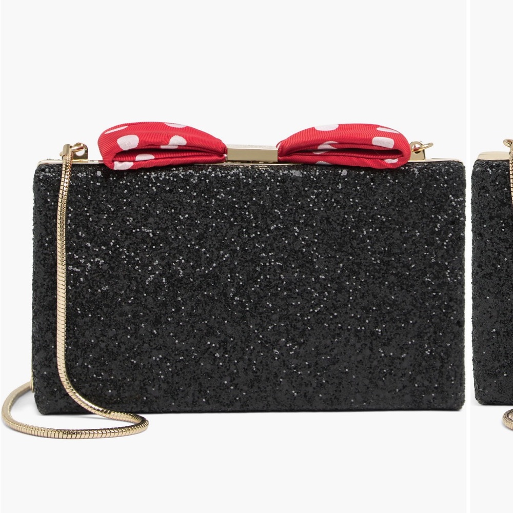 NWT! Kate Spade Minnie Mouse Bow Clasp Glitter Clutch